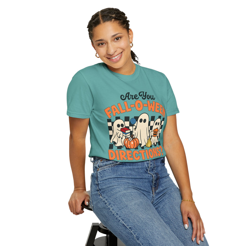 Fall-o-ween Ghosts Directions? T-shirt | Halloween pumpkin retro graphic