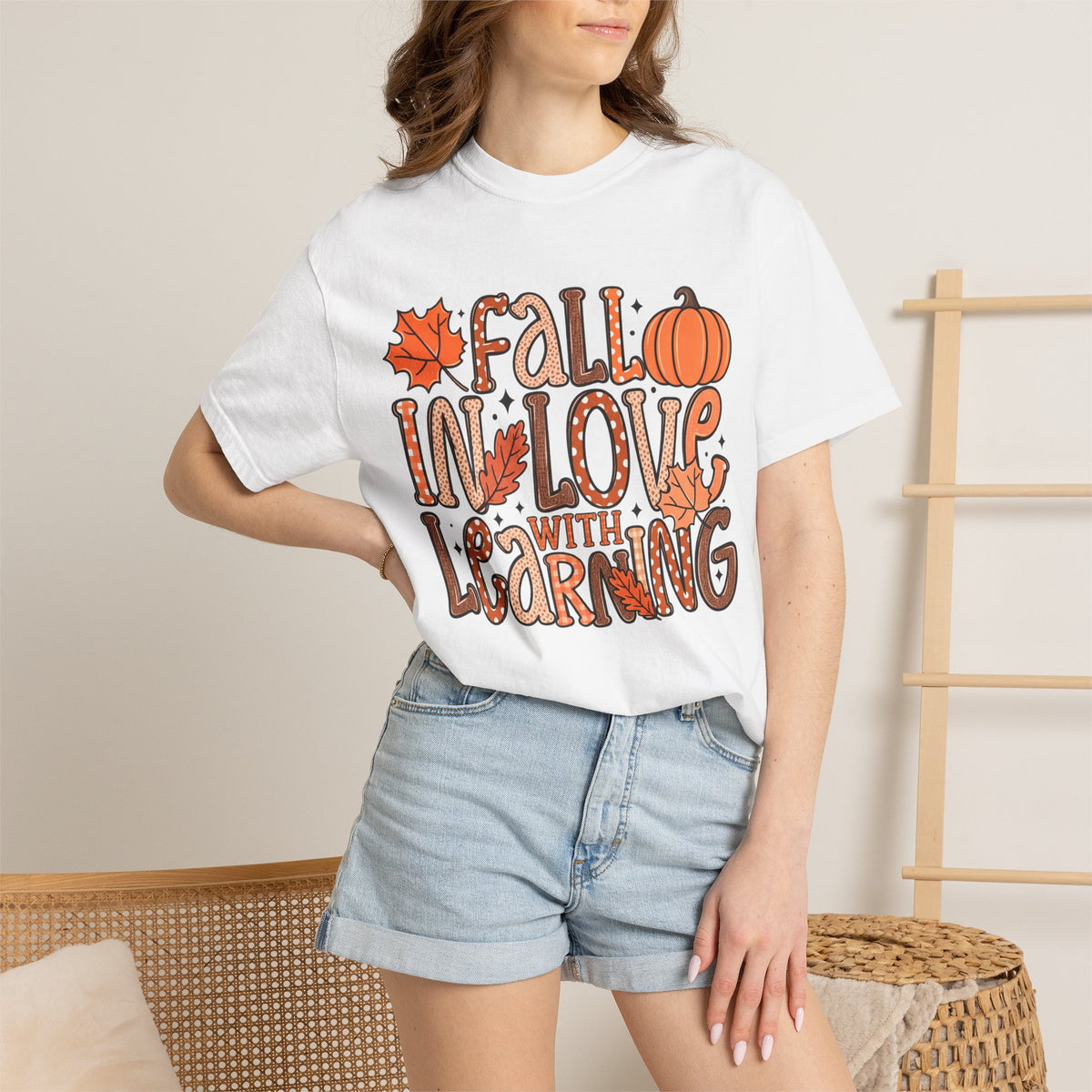 Fall in Love with Learning T-Shirt | Teacher Autumn Pumpkin Leaves