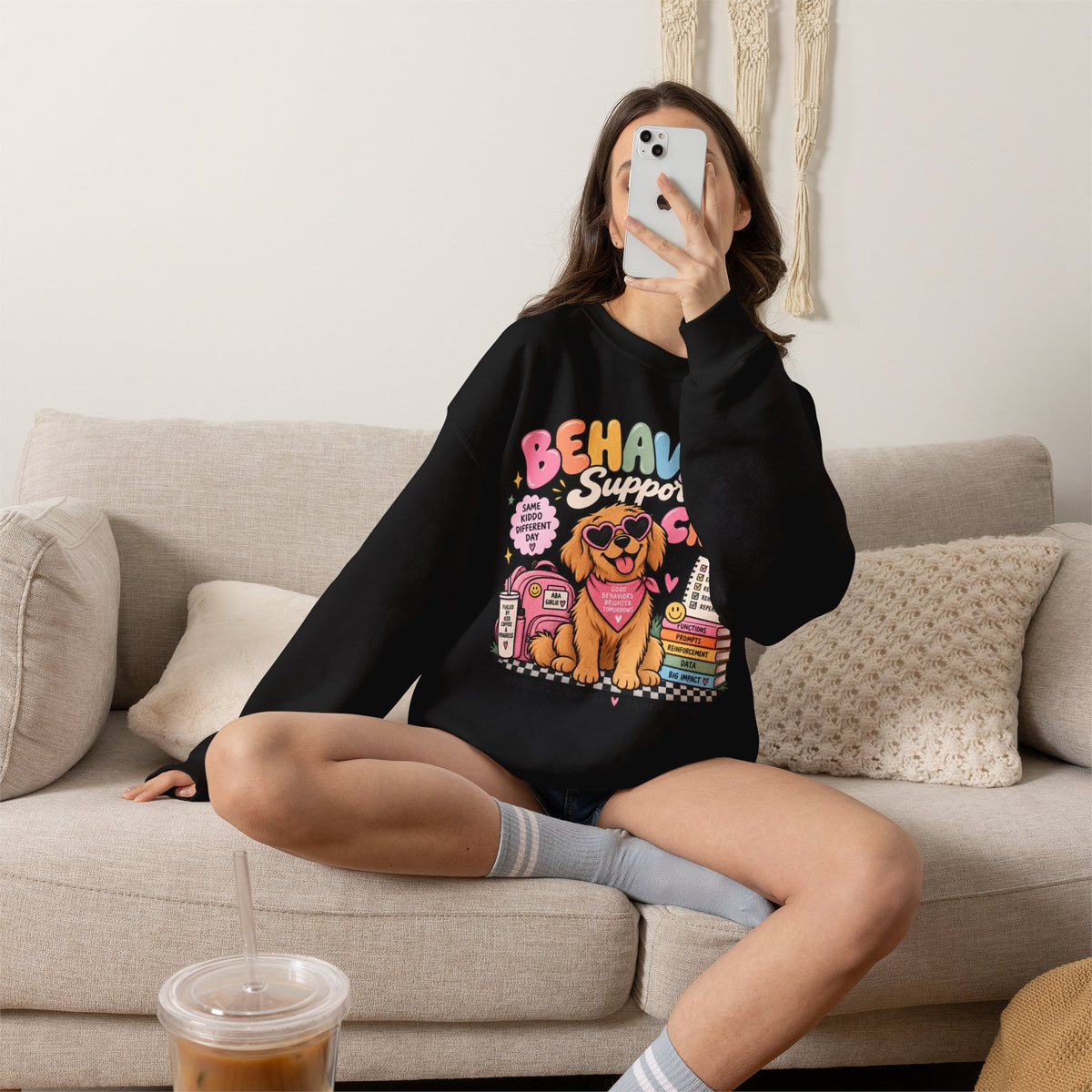 Behavior Support Crew sweatshirt | School Therapy Dog Design, Books & Classroom Icons