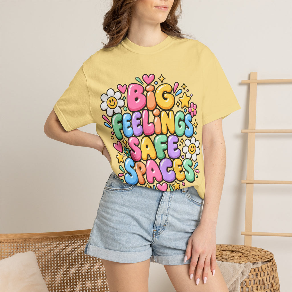 Big Feelings Safe Spaces T-shirt | Pastel Cute Floral Typography