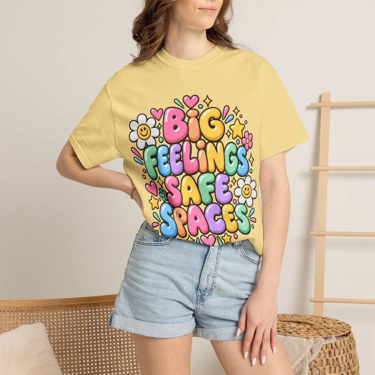 Big Feelings Safe Spaces T-shirt | Pastel Cute Floral Typography