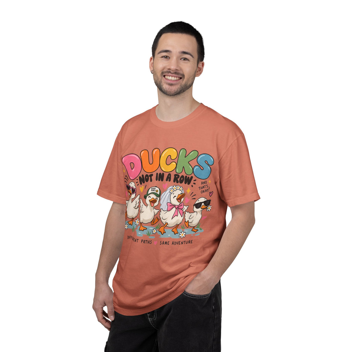 Ducks Not In A Row tee | Cute Duck Illustration T-Shirt, Different Paths Same Adventure