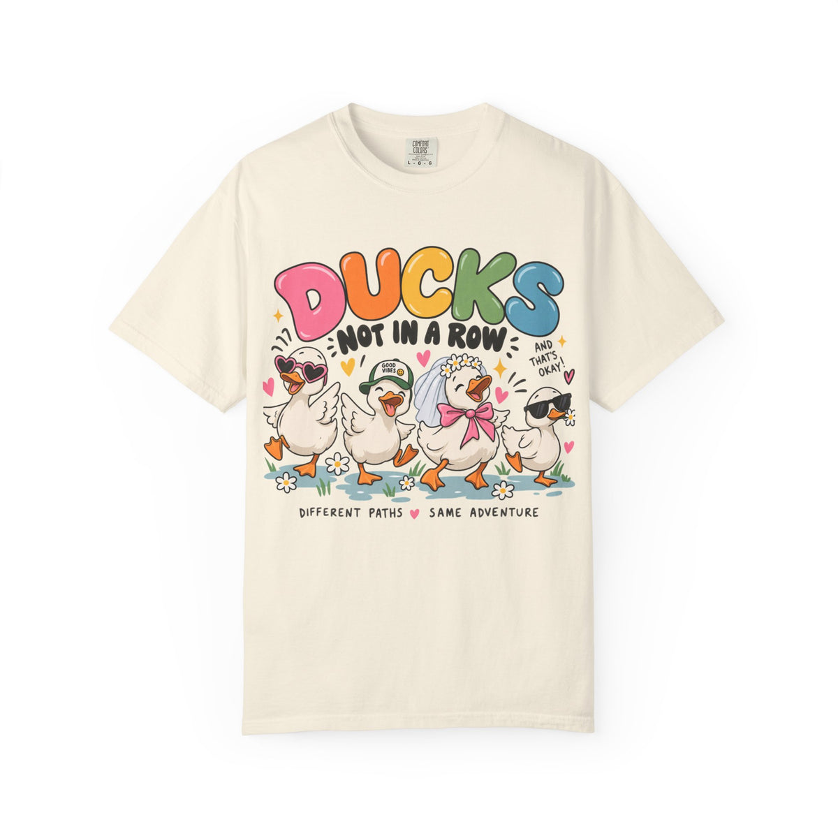 Ducks Not In A Row tee | Cute Duck Illustration T-Shirt, Different Paths Same Adventure