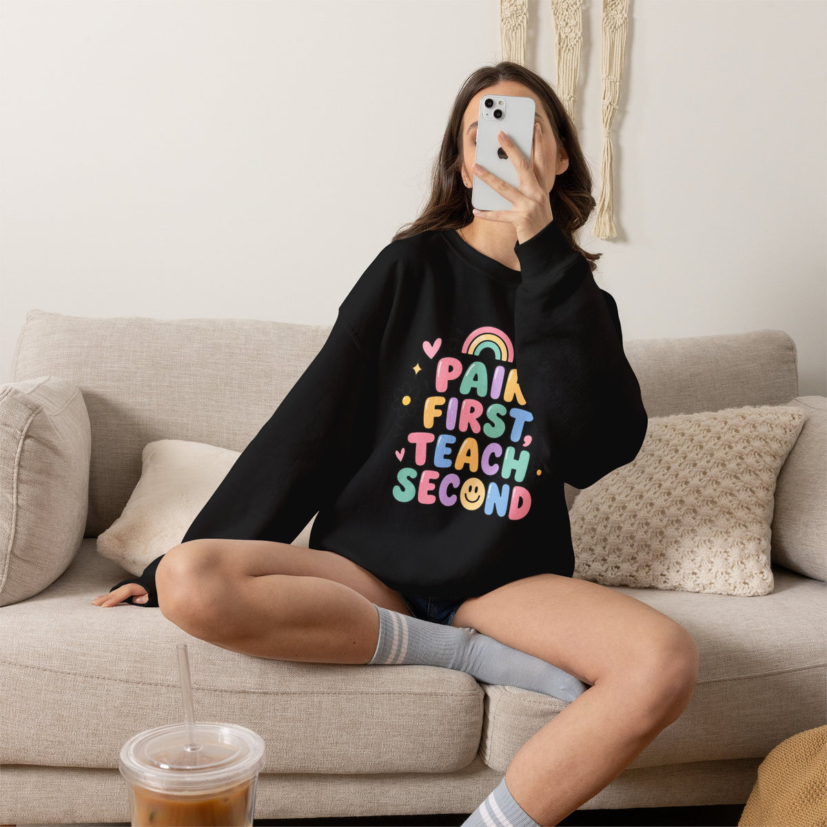 Pair First Teach Second Sweatshirt | Cute Rainbow Teacher Shirt