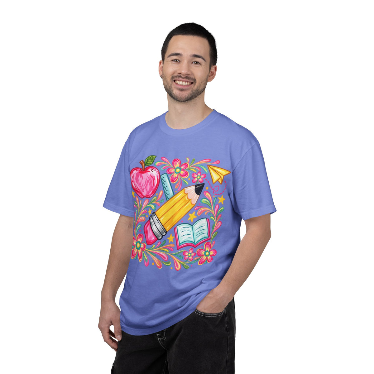 School Supplies Pencil Apple Floral T-shirt | Teacher Student Back to School