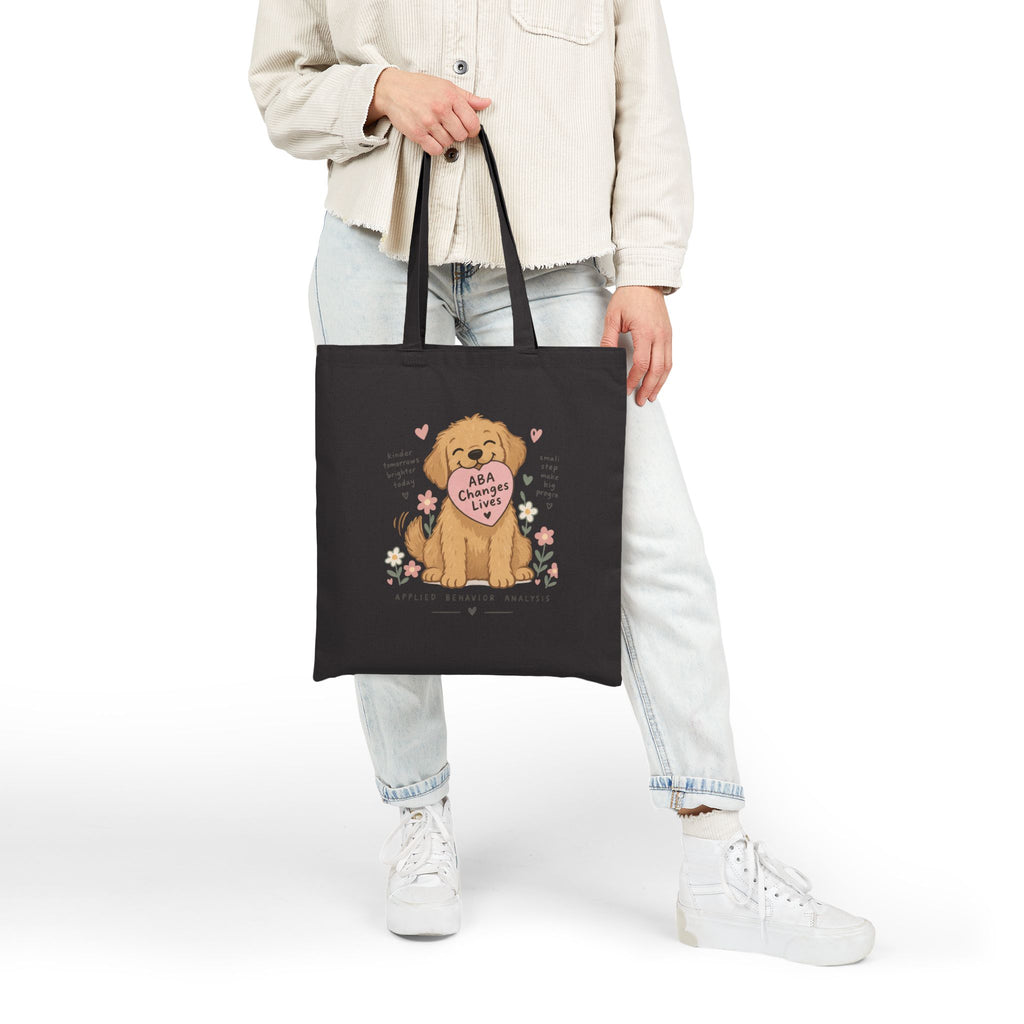 Golden Retriever Puppy Holding Heart tote bag | Cute Dog Illustration, Floral Accents