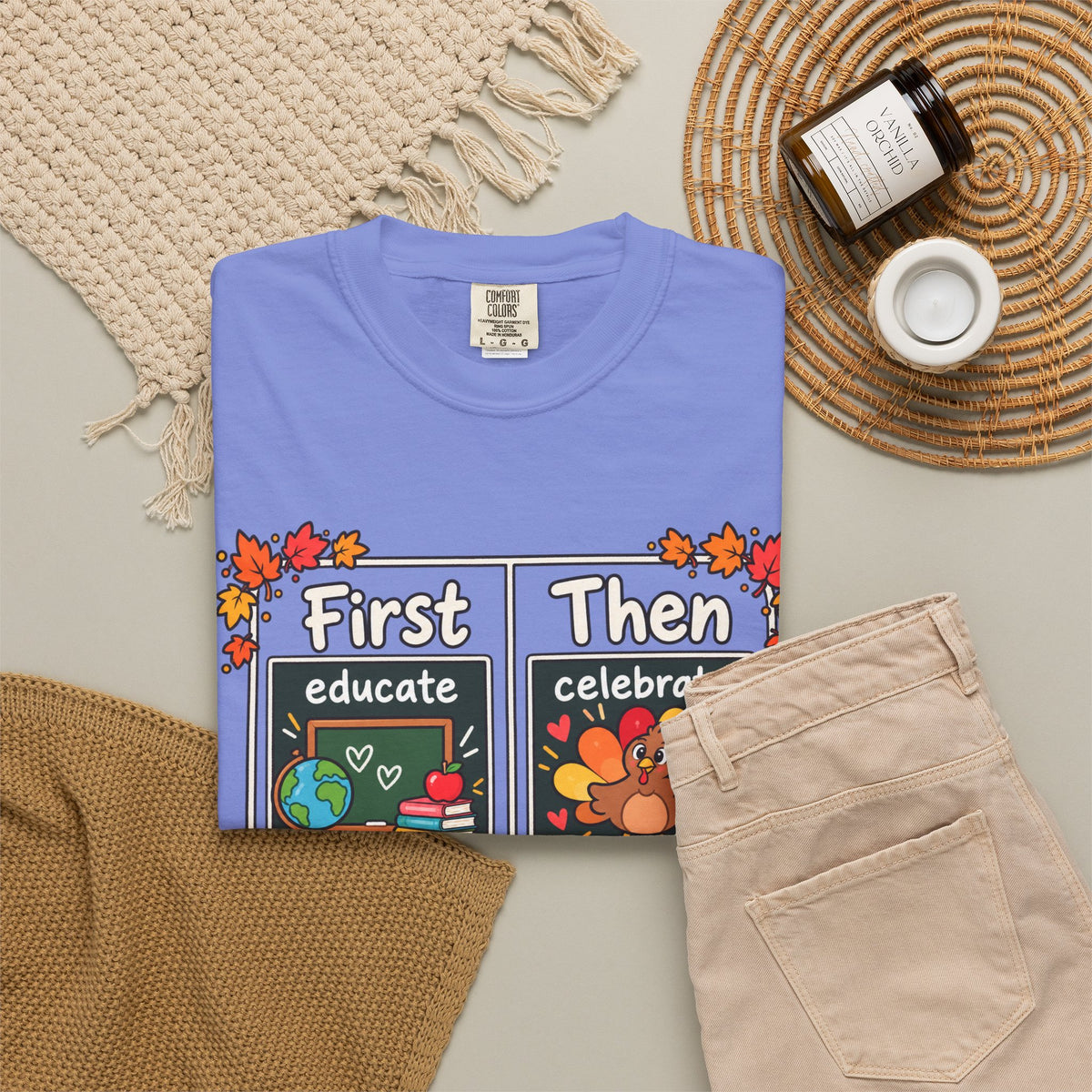 First Educate Then Celebrate fall break T-shirt | Teacher Autumn Design