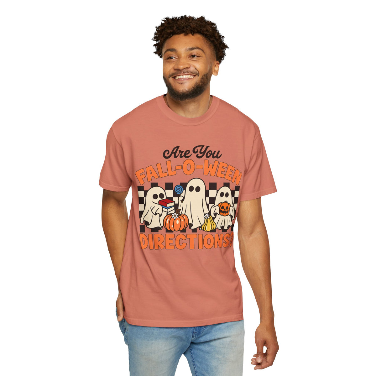 Fall-o-ween Ghosts Directions? T-shirt | Halloween pumpkin retro graphic